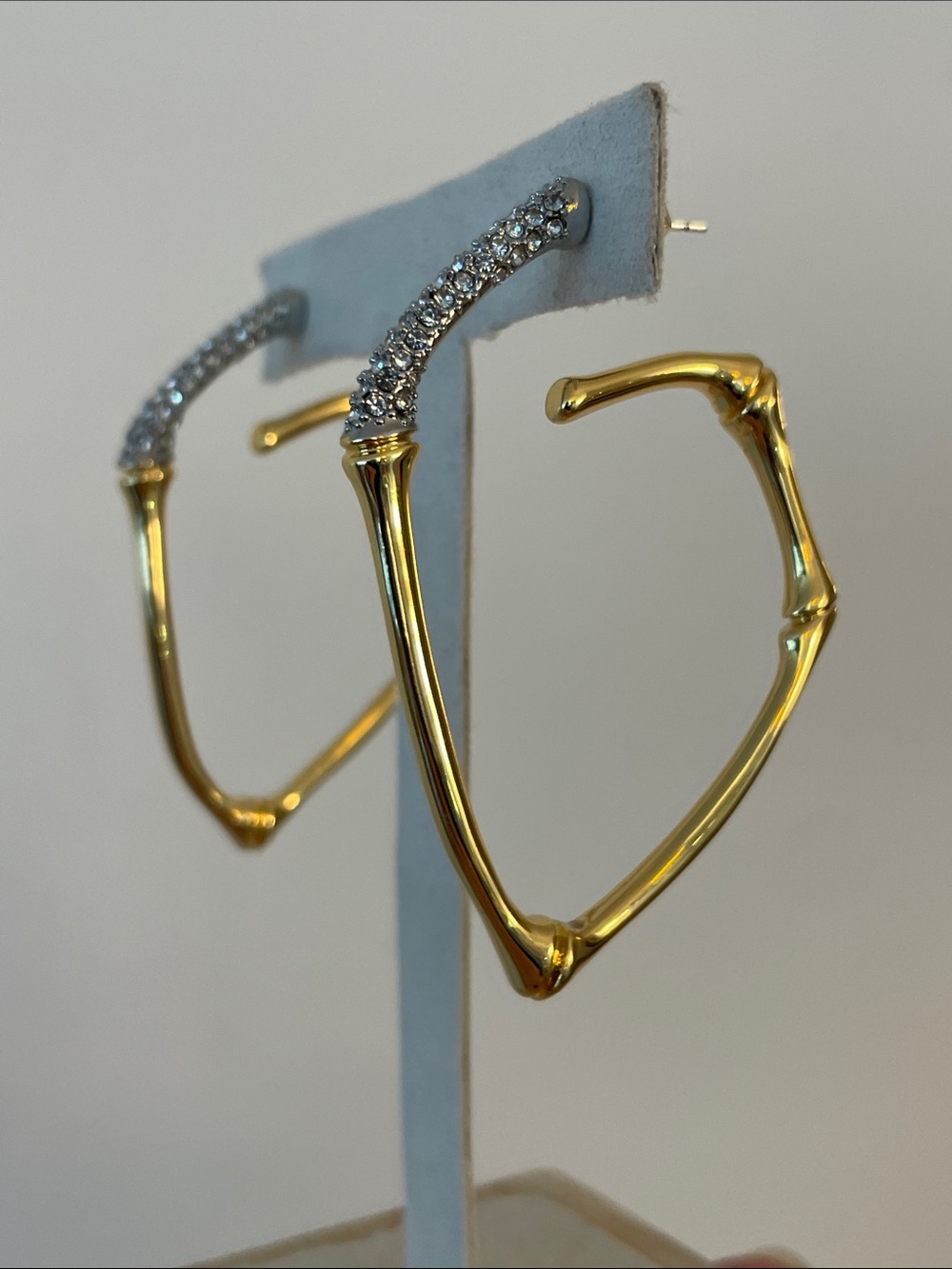 Alexis Bittar Gold Bamboo Hoop Earrings Crystal Pave Statement Jewelry